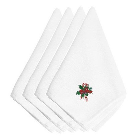 CAROLINES TREASURES Carolines Treasures EMBT2413NPKE Christmas Candy Cane & Holly Embroidered Napkins; Set of 4 EMBT2413NPKE